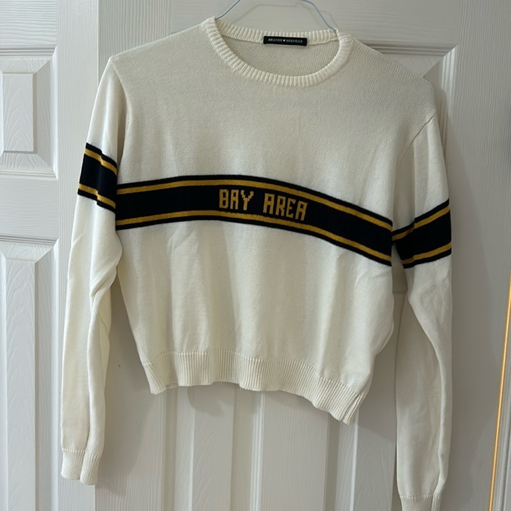 Brandy Melville Bay Area Crewneck Cotton Cropped Striped Sweater One Size